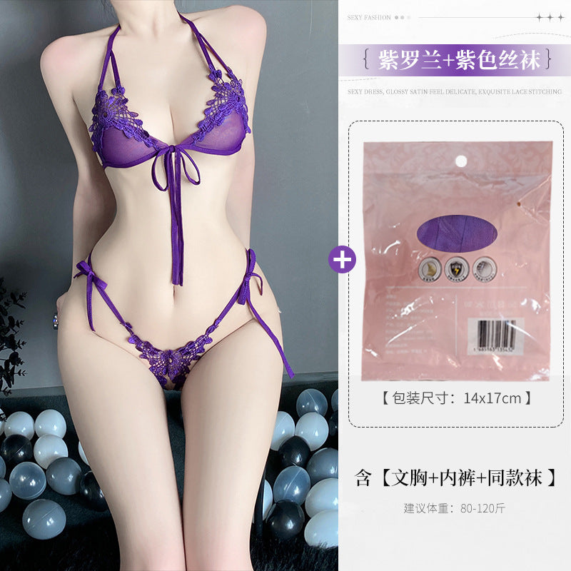 Image of plus size chubby girl gospel pure lust hot stimulating erotic underwear sexy lace three-point set Valentine's Day gift